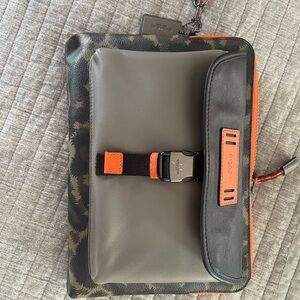Coach Men's Laptop Bag in Gray, Black, and Orange